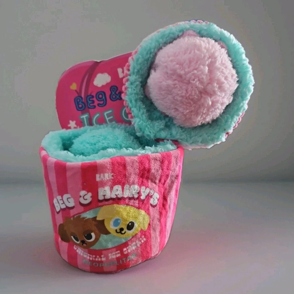 Bark Box Small Beg & Hairy's Ice Cream Plush Dog Toy Crinkle Squeaker Treat Trap